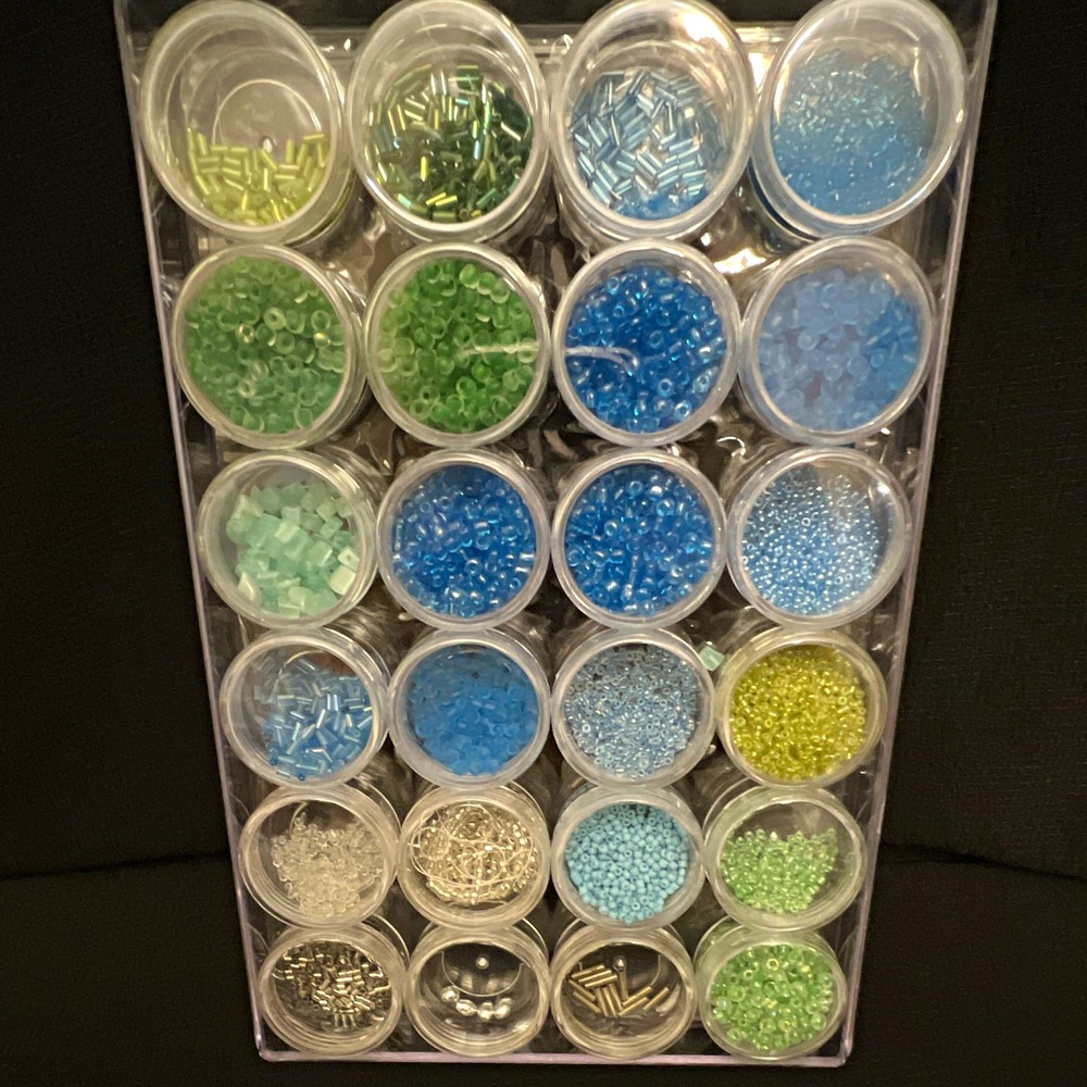 Multicolor Glass Seed/Cylinder Bugle Bead Assortment Lot w/ Storage Jars